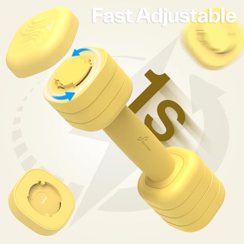 Adjustable Dumbbell Set of 2: Sportneer 4 in 1 Free Weights Dumbbells Set for Women, Hand Weights for Women at Home, Available in 5 lb × 2 and 10 lb × 2 Sets with Soft Rubber Handle for Home Gym Exercise Training - color: Butter Yellow, size: 5lb × 2