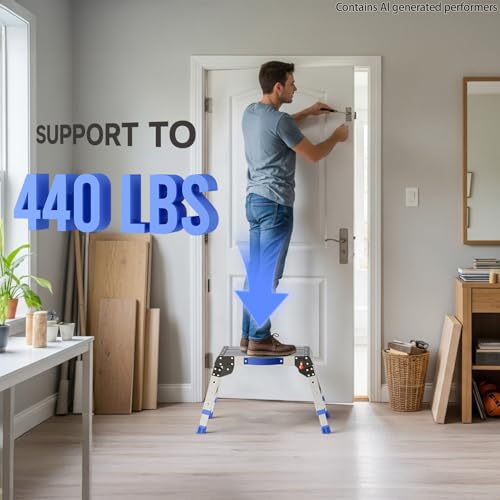Loyoda Folding Step Stool for Adults, Portable Aluminum Work Platform 440lb | 12"-15.7" Adjustable Height, 12" x 16.5" Wide Platform for Garage, Painting, Reach High Shelves, Gardening, Car Wash - size: Regular