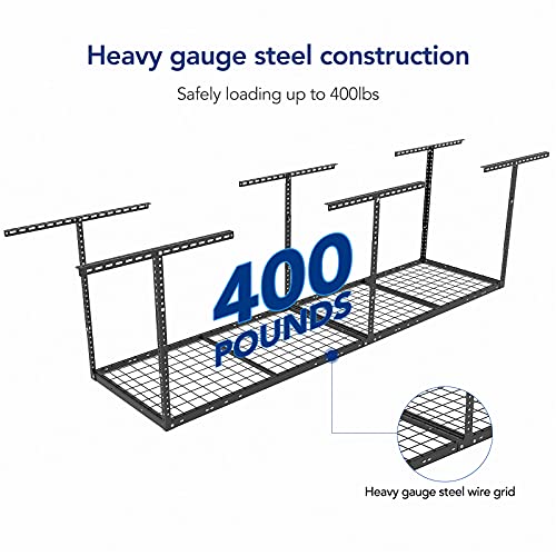 FLEXIMOUNTS 2x8 Garage Storage Rack, Adjustable Overhead Storage Organization System, Heavy Duty Metal Ceiling Rack, 400lbs Weight Capacity, Black, Classic Series - color: Black, size: 2x8 ft