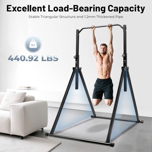 Pull Up Bar, 440lbs Triangular Pull Up Station, Adjustable Multifunction Dip Bar Stand Gym Strength Training Equipment w/Triangular Legs for Gyms Sports Centers & Home
