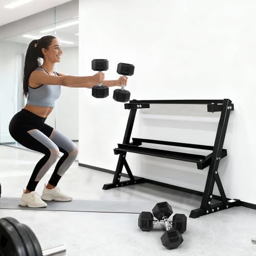 BalanceFrom Dumbbell Rack Stand, Multi-Tier Weight Rack for Dumbbells & Kettlebells, Heavy Duty Home Gym Storage Rack, Includes 25 lb Dumbbell Pair, Black - style: 25LB Pair and 2 Tier Rack