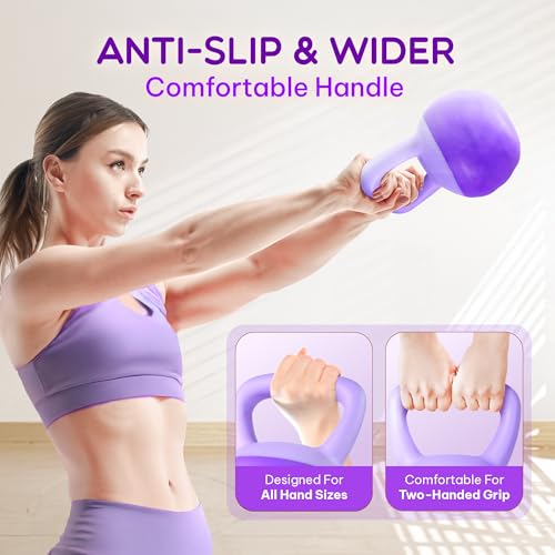 Yes4All Soft Kettlebell, PVC Strength Training Kettlebells for Women, Floor Protection & Quiet, Wide Handle, Aesthetic Soft Weights (5,10,15,20lb) for Home Gym, Fitness Beginners - color: 15lb - Purple
