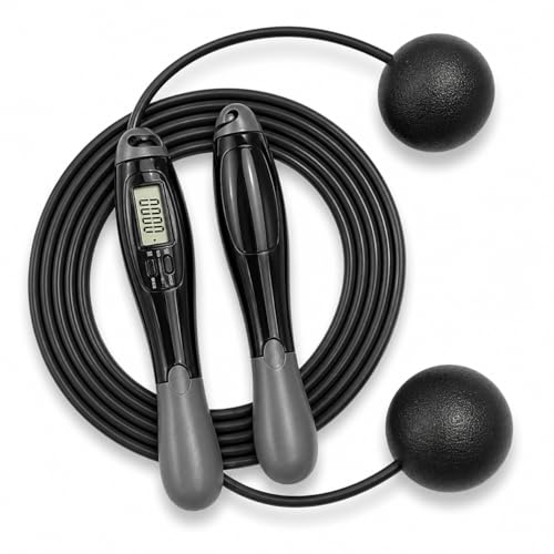 HARCOS Cordless Jump Rope with Counter & LCD Display – 2-in-1 Weighted Ball Skipping Rope & Adjustable Steel Cable – Tangle-Free Speed Jump Rope for Women, Men & Kids – Home Gym Cardio Fitness Equipment - color: Black-Grey