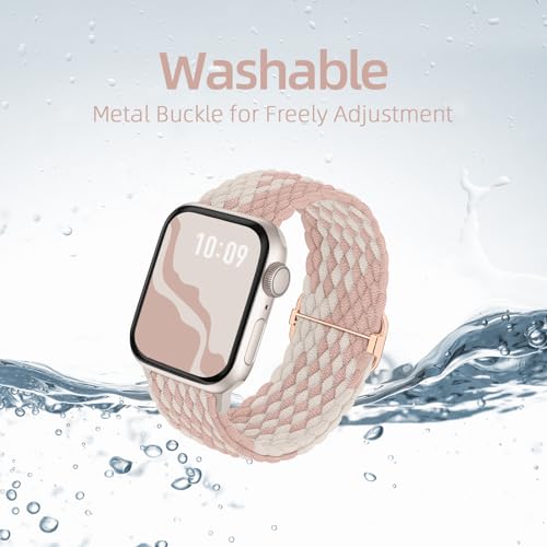 4 Pack Braided Stretchy Bands Compatible with Apple Watch 40mm 41mm 38mm 42mm 44mm 45mm 46mm 49mm Women Men, Breathable Nylon Elastic Daily Use Straps for iWatch Series 11/10 9 8 7 6 5 4 3 SE/Ultra 2 - color: Cactus/GreyPink/Pink-SmokeViolet/Pink-Starligh