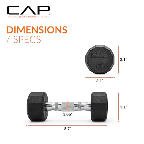 CAP Rubber Coated Dumbbell Weights, Free Weights for Home Gym Strength Training, Anti-Roll Hex Dumbbells with Black, Chrome & Comfort Grip Handles, Singles - size: 5 lb, style: 12-Sided - Chrome Handle