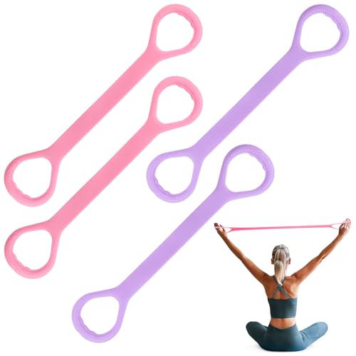Figure 8 Resistance Band 4 Pack for Arms Back Shoulder Workout | Progressive Figure 8 Resistance System For Arms Back Shoulders, 4 Levels Easy To Strong, Non Slip Handles, TPE Latex Free
