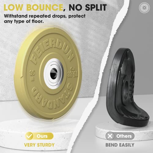 FEIERDUN Color Bumper Plate Set, 2-Inch Olympic Weight Plates, Low Bounce Rubber Barbell Plates with Stainless Steel Insert for Weightlifting, Strength Training, CrossFit & Home Gym, 10LB-370LB - style: N) 210LBS SET