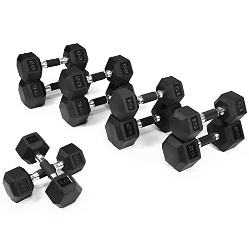 WF Athletic Supply Rubber Encased Hex Dumbbells with Rubber Grip Contoured Handle for Muscle Toning, Strength Building & Full Body Workout - color: s. 200LB Dumbbell Set Only (10LB-30LB)