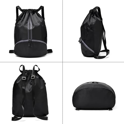 LOKAPEGY Drawstring Gym Bag for Men, Waterproof Drawstring Backpack for Women, Swim with Shoes Compartment, Pull String Sport Bag for Soccer and Basketball. (Grey) - color: Grey