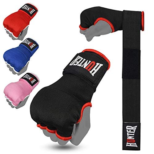 HUNTER Gel Boxing Hand Wraps for Men & Women, Quick Inner Gloves with Wrist Support for MMA, Muay Thai, Kickboxing & Martial Arts Training, Knuckle Protection (Pair) - color: Black, size: Small-Medium
