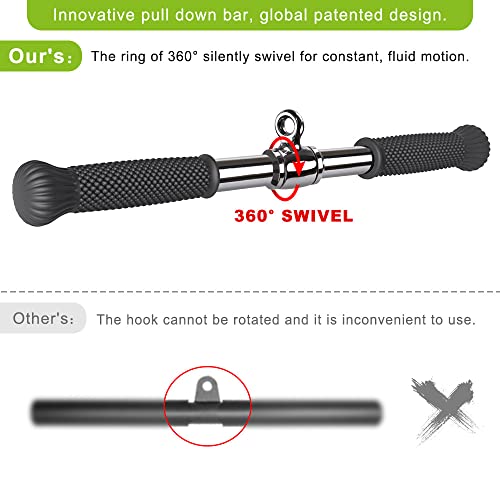 SELEWARE Rotating Straight Bar, Tricep Rope, Double D Row Handle, Rotating V Handle, Cable Machine Attachment with Non-Slip Soft Rubber Grip, Universal Attachment for Cable Machines - color: 22" Silver Rotating Straight Bar W/ Convex Rubber Handle
