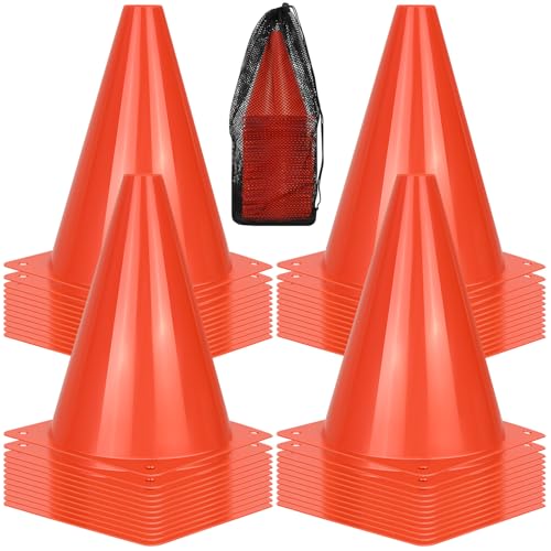 PXZBLG 12/24/50pcs Soccer Cones, 7" Plastic Traffic Cones | for Sports Training, Football, Soccer, Basketball, Coaching, Practice - color: Red, size: 7", 50pcs