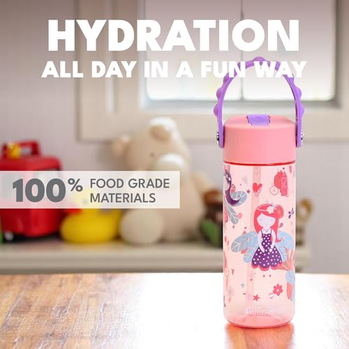 Elemental Water Bottles for Kids - Splash Kids Water Bottle for School with Pop-it Handle - BPA Free Tritan Plastic Water Bottle with Straw Leak Proof when Spout is Closed - Fairy Princess - 18oz - color: Fairy Princess
