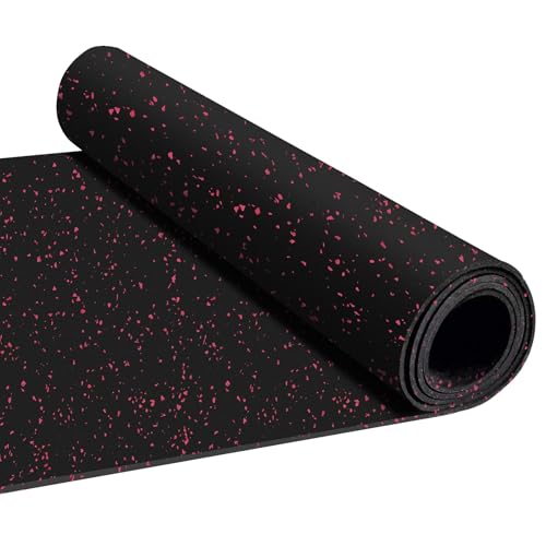Heavy Duty Rubber Flooring Roll, 1/4” Thick EPDM Gym Rubber Mat, 4.1' x 9.8' Speckled Fitness Flooring for Home Gym & Garage, Non-Slip Exercise Equipment Floor Mat,Noise Reducing,Black with Red Flecks - size: 10'×4'