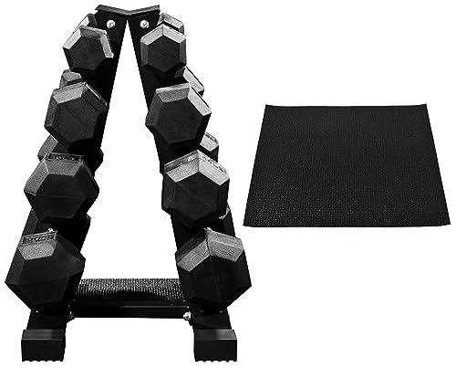 Fitvids Rubber Coated Hex Dumbbell Set with Storage Rack, 100/150/200/550 LB Hand Weight Set with Anti-Slip Grip for Home Gym - size: 100LBS Dumbbell Set