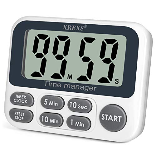 XREXS Digital Kitchen Timer, Magnetic Countdown Up Cooking Timer | with Large LCD Display, Adjustable Volume, Loud Alarm & Strong Magnet for Teachers (Batteries Included)