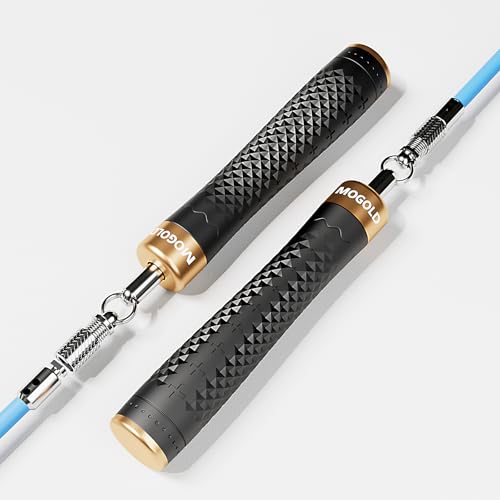 Weighted Jump Rope Set - 1/4LB & 1/2LB Heavy Speed Rope with Quick-Release Handles, 3 PVC Cables (9.8FT), Anti-Slip Grip for Boxing, Cross Training & Home Workout, Includes Carry Case - color: Black&Gold