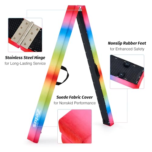 ZELUS 8' Folding Gymnastics Balance Beam, Floor Balance Beam w/Carry Handles Anti-Slip Base for Kids, Beginners & Professional Gymnasts - color: Rainbow