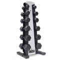CAP Rubber Coated Hex Dumbbell Set with Storage Rack | 100–210 lb Options, Space-Saving Vertical Compact Storage for Home Gym Strength Training - size: 210 lb - Set - Silver Rack, style: Comfort Handle