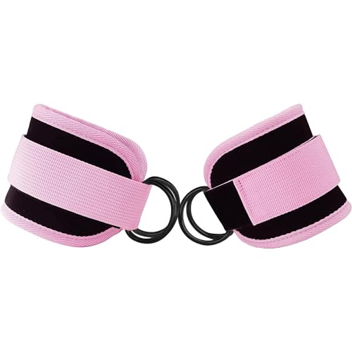 Fitness Ankle Straps for Cable Machines, 2 Pack Comfortable Adjustable Padded Ankle Wrist Cuffs, Kickback Glute Workouts for Men Women, D-Ring Leg Straps with Neoprene Padding - color: yy-Pink-Pink