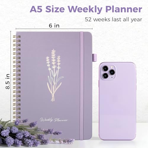 Oucaru Undated Weekly Planner, A5 To Do List Notebook with Goal & Habit Tracker Organizer, 52 Weekly Planner Notebook with Spiral Binding for Office Home School Supplies - size: A5-Purple, style: Weekly Planner