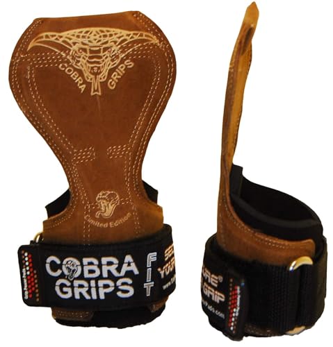 Cobra Grips Weight Lifting Gloves with Adjustable Neoprene Padded Wrist Wraps - Heavy Duty Alternative to Power Lifting Hooks for Deadlifts - color: FIT Brown Leather, size: 4.25 - 7.0"