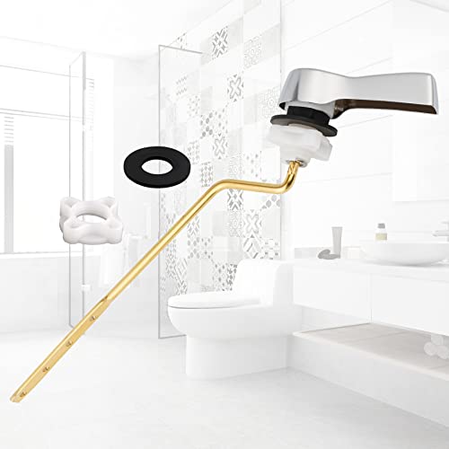 Hibbent Universal Metal Side Mount Toilet Handle Replacement Kit, Brass Toilet Flush Tank Lever with Stainless Steel Flapper Chains for Most Toilets, Chrome Finish - color: Chrome, style: Side Mount