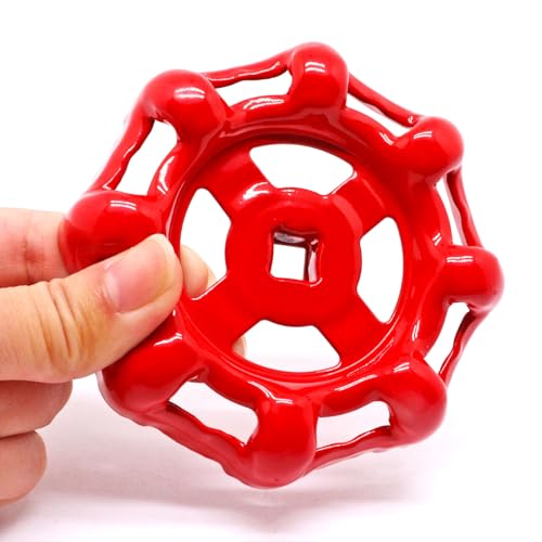 2 Pack Outdoor Faucet Handle, 9mm x 9mm (0.35" x 0.35") Square Stem Hole Faucet Handle Replacement, Cast Iron Round Wheel Water Spigot Handles Replacement with Screws Spacer (Red) - color: Red, size: 9mm x 9mm (2pcs)