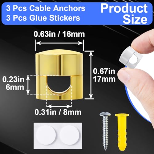 SmallCat 3 Sets Charger Holders for Cords, Adjustable Cable Anchor Holders, Adhesive Metal Cord Clips, Cable Management Wire Organizers for Desk, Office, Nightstand - Gold, White, Silver - color: Gold, White, Silver, size: 3 Sets