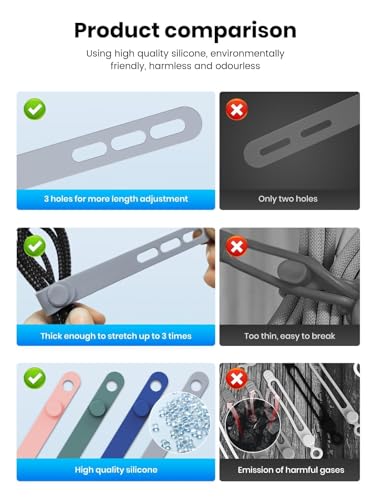 Silicone Cable Organizer, Reusable Cord Organizer Management Ties with Thickened and Widened High Elasticity Eco-Friendly Materials for Multiple Cable Management - color: 10pcs-black