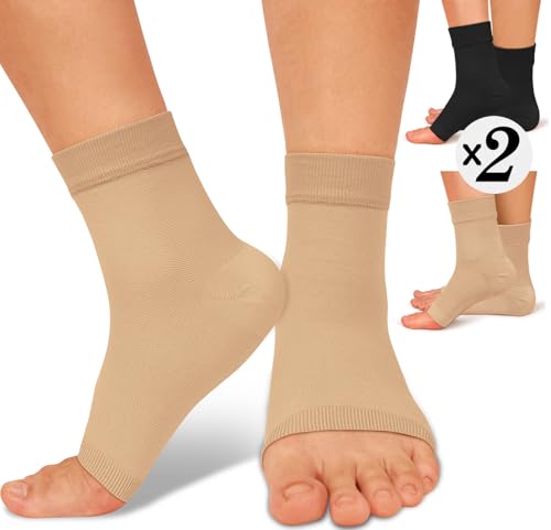 Ankle Brace Compression Sleeve Socks 2 Pack for Women&Men Foot Arch Support | 8-15 mmHg Support for Plantar Fasciitis Relief, Heel Pain, Arch & Ankle Support, Foot Brace, Open Toe Design - color: Black/Beige (2 Pack), size: Large-X-Large