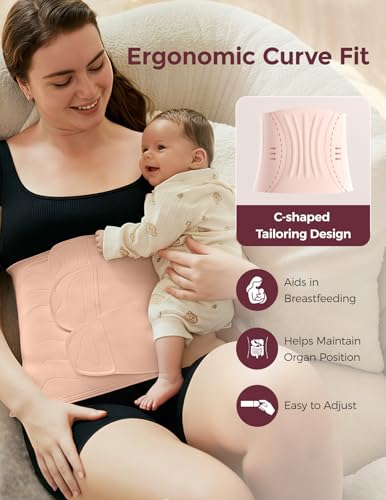 Momcozy Ergowrap Postpartum Belly Band for C-Section Recovery, Abdominal Binder with 3D Lifting & Ergonomic Back Support - color: Standard - Oyster Pink, size: Standard Large