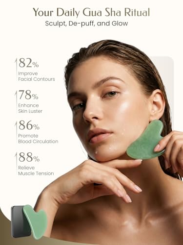 Green Stone Gua Sha Facial Tools, Guasha Tool for Face Acupuncture Therapy Trigger Point Treatment, Gua Sha Scraping Massage Tool - color: Light-green