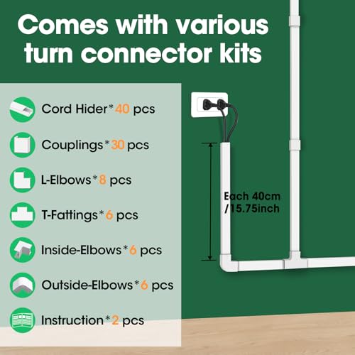 AZEN Cord Hider Kit, 630in Cord Covers for Wires on Wall, Paintable Wire Covers for Cords on Wall, Self-Adhesive Cable Hider Cord Organizer, Wire Hiders, 40X L15.75in X W0.96in x H0.57in - color: M-40P