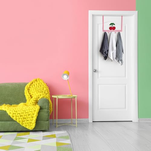 Reallnaive Cherry Over The Door Hooks Pink Cute Bathroom Decor Hanger Wall Mount Rack Holder for Towel, Hat, Coat, Cloth, Keychain, Bag, Home Organizer - style: Pink Cherry