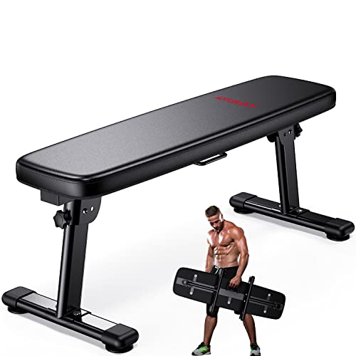 Weight Bench Folding Workout Bench with Carrying Handle Flat Home Training Multiuse Fitness Bench - color: Black