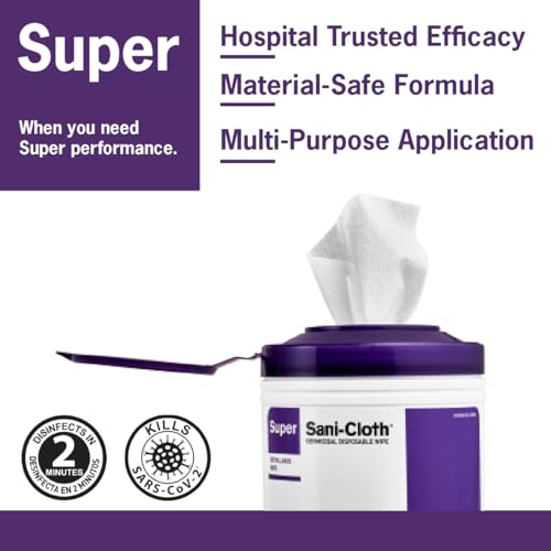Super Sani-Cloth Disinfecting Cleaning Wipes, 12 Pack Case, 160 Count Each, Large Surface Wipes (6" x 6.75"), Multi-Surface Germicidal Cleaner for Home Health, Medical, Commercial Use - size: 1920 Count (Pack of 1)