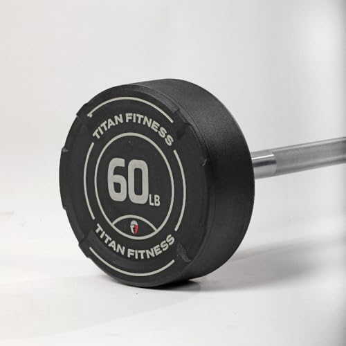 Titan Fitness Rubber Curl Fixed Barbells, Pre-Loaded Weight Bar for Strength Training & Weightlifting - color: Straight Fixed Barbell, size: 60 LB