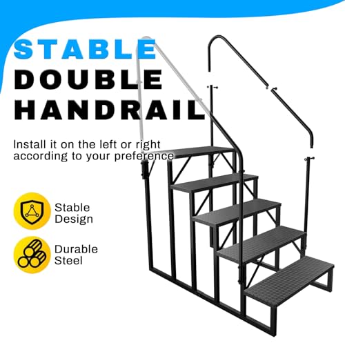 RV Stairs 5 Step Ladder, RV Steps Anti-Slip, Hot Tub Steps with Handrail, 660 lbs RV Ladder for 5th Wheel RV, Mobile Home Stairs（2 Handrails - style: 5 handrails Step