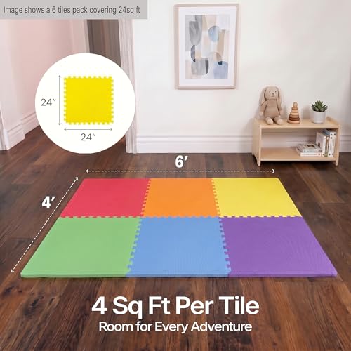 FlooringInc Baby Play Mat for Floor, Extra Large 2'x2' Foam Floor Tiles for Kids, Soft Interlocking Puzzle Mat, 1/2 Inch Thick, Non-Toxic EVA (Rainbow, 6 Tile Pack, 24 Sq Ft)