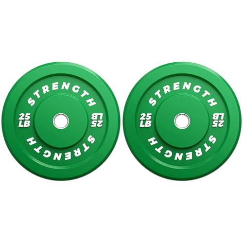 Rendpas Premium Color-Coded Rubber Bumper Plates Set - 2 Inch Olympic Weight Plates for Home Gym Cross and Strength Training - color: 25LB Pair