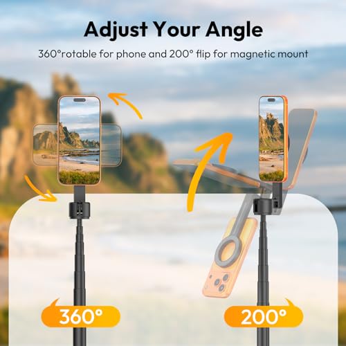 ULANZI Magnetic Phone Tripod for iPhone, SK27 67" Extendable Selfie Stick with Remote, 360° Rotatable Cell Phone Tripod Stand, Strong Magnet Holder for iPhone 17 16 15 14 13 12 Series for MagSafe