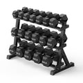 PAPABABE Dumbbell Set with Rack, 540-850lb, Rubber Encased, Home Gym | Complete & Durable Cast Iron Core Odorless PVC Antiroll Hex Shape Ergonomic Chrome Handle Versatile Home Gym - size: 720LB with 3-Tier Weight Rack