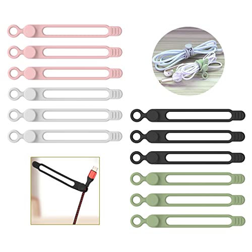 [12Park]UMUST Silicone Cable Ties, Reusable Cable Management Organizer, Cord Tie,Multipurpose Elastic Cord Organizer for Bundling and Fastening Cable Cords Wires(black,white,pink,green) - color: 12pcs-[white,pink,black,green], size: 4.2Inch