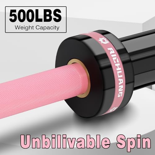 7ft Olympic Barbell 28mm 45lb – 500/700/1000LB Bar for Home Gym | Ceramic coated steel. Smooth spinning sleeves. Fits 2" plates. For snatch, clean and jerk, squats, deadlifts, bench press. - color: Pink-500LBS