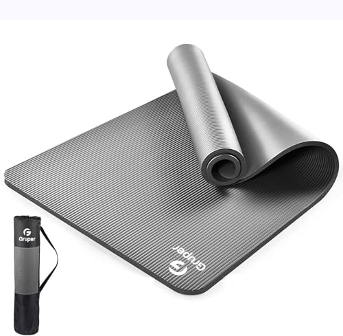 Gruper Yoga Mat Non Slip NBR Extra Thick Yoga Mat, 72"L x 32"/24"W x 0.6"/0.4"TH (185cm x 80cm/61cm x 15mm/10mm), Anti-Tear Exercise Mat with Carrying Strap and Bag, Workout Mats for Yoga, Pilates - color: Grey, size: 72 x 32 x 0.6 inches