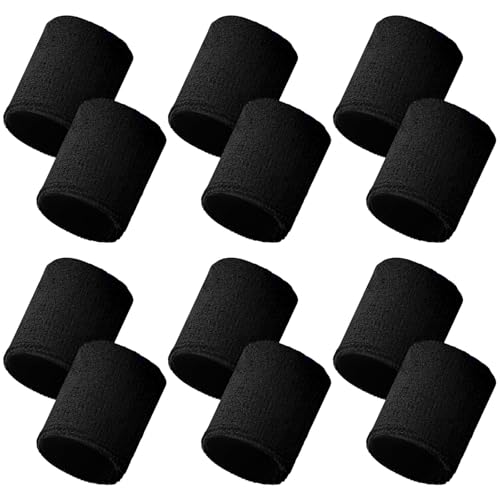 12 PCS Sweatbands Sports Wristband, Sweat Absorbent, for Basketball, Tennis, Football, Running - color: black