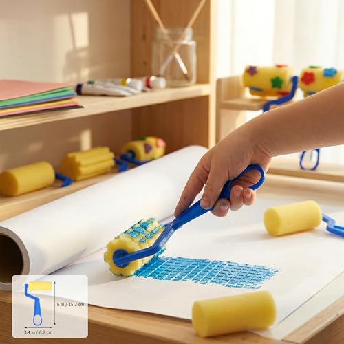 Homoyoyo 8 Pcs Pattern Paint Rollers, Sponge Texture Painting Roller Brushes, Decorative DIY Craft Paint Applicator Tools for Wall Art, Paper, Canvas and Texture Painting