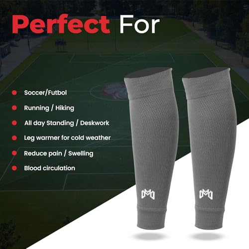 MediCaptain Pre Cut Soccer Sock Sleeves, Companion for Soccer Grip Socks, Securely Holds Shin Guards, Compression Leg Warmer - color: Gray
