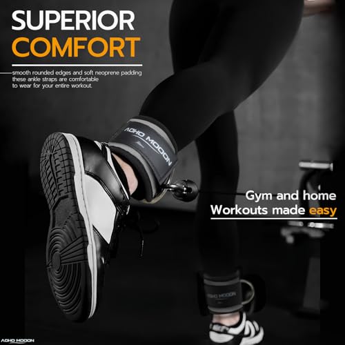 AOHO MOOON Ankle Strap (2 Pieces) for Cable Machine Women - Gym Workout Leg Strap, Premium Padding Ankle Cuffs, Glute Kickback Exercises Equipment, Pulley Attachment, One Size Fit All - color: Gray